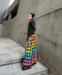 Denim Patchwork Check Skirt